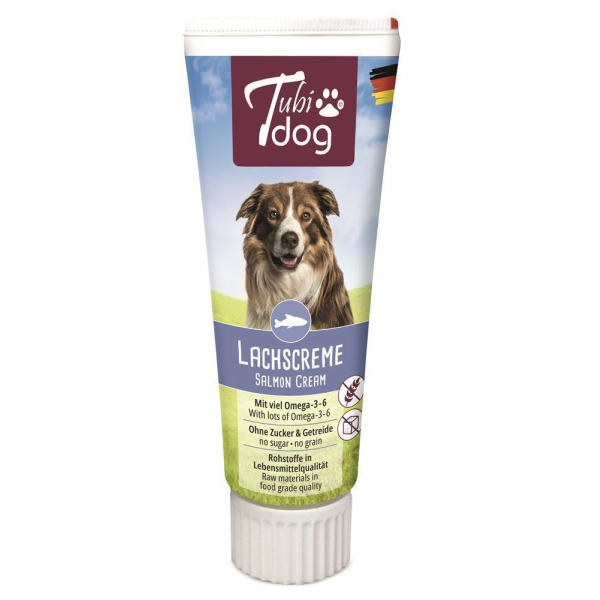 12 x Tubi-DOG Tubi Dog Lachscreme in der Tube 75g im 12er Set