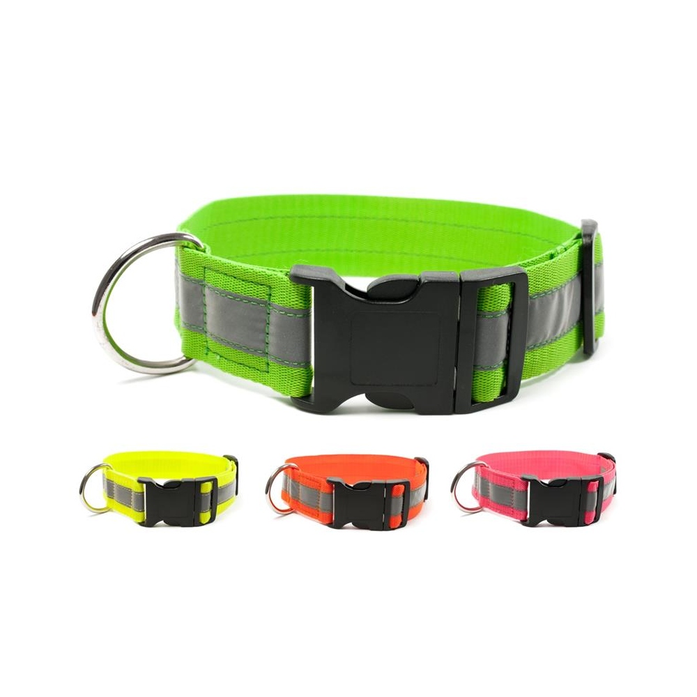 Mystique Nylon Halsband Mit Reflexstreifen – 30 Mm Breit, 40–50 Cm Lang, Neon Grün