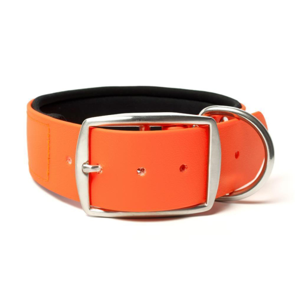 Mystique® Biothane Halsband Deluxe Neopren 38mm rostfrei neon orange 45-53cm