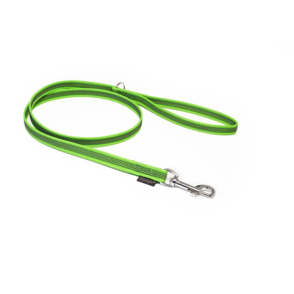 Mystique® Gummierte Leine 12mm mit Handschlaufe Standard Karabiner neon grün 1,2m