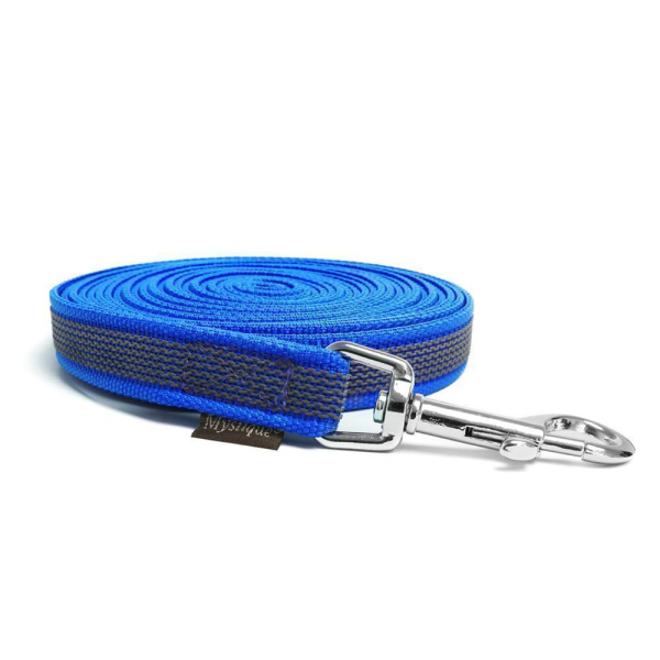 Mystique® Gummierte Schleppleine 12mm mit Handschlaufe Standard Karabiner blau 5m