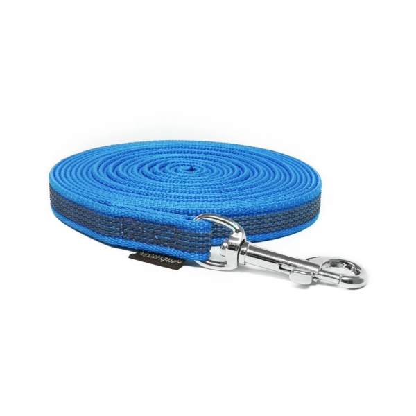 Mystique® Gummierte Schleppleine 15mm mit Handschlaufe Standard Karabiner blau 15m