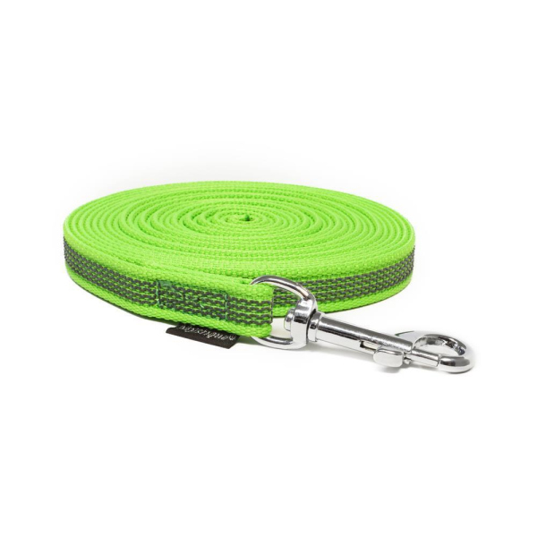 Mystique® Gummierte Schleppleine 15mm mit Handschlaufe Standard Karabiner neon grün 10m