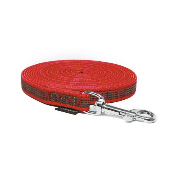 Mystique® Gummierte Schleppleine 15mm mit Handschlaufe Standard Karabiner rot 10m