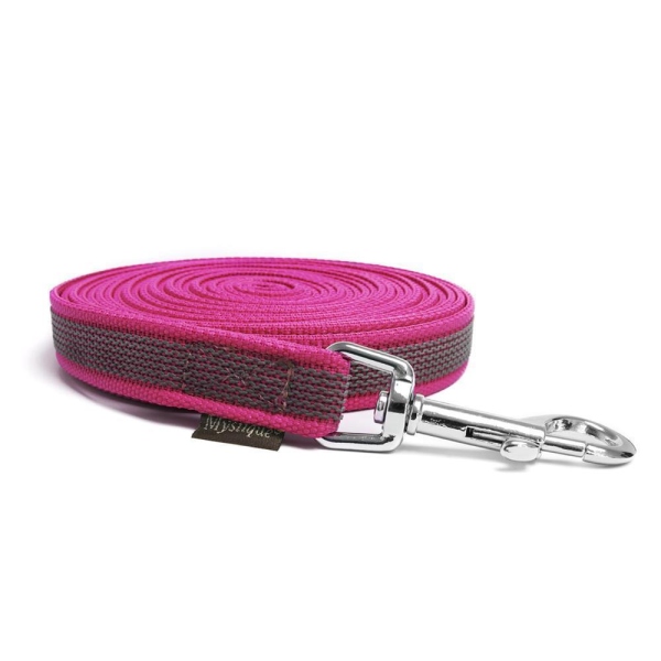 Mystique® Gummierte Schleppleine 20mm mit Handschlaufe Standard Karabiner purpur 15m