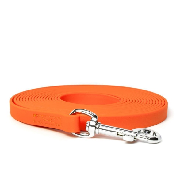 Mystique® Biothane Schleppleine 16mm vernäht mit HS Standard Karabiner beta neon orange 15m