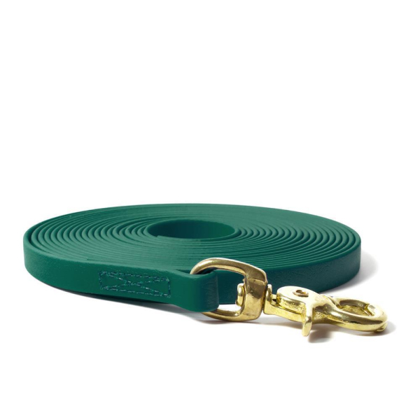 Mystique® Biothane Schleppleine 13mm vernäht mit HS Messing Scherenkarabinerhaken beta grün 10m