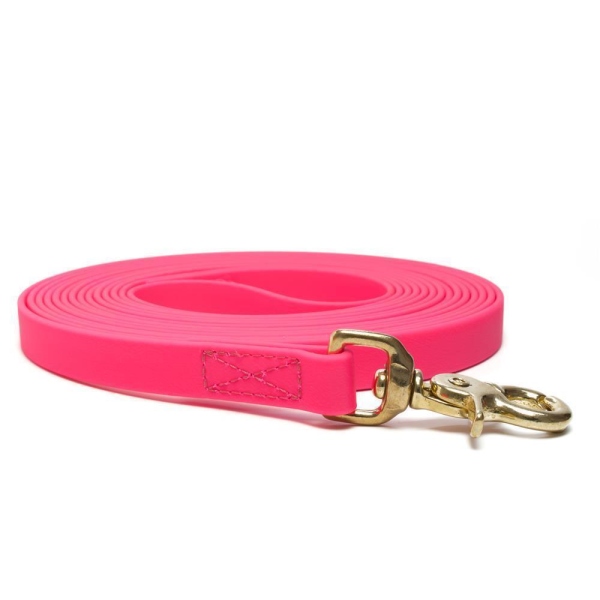 Mystique® Biothane Schleppleine 16mm vernäht mit HS Messing Scherenkarabinerhaken beta neon pink 15m