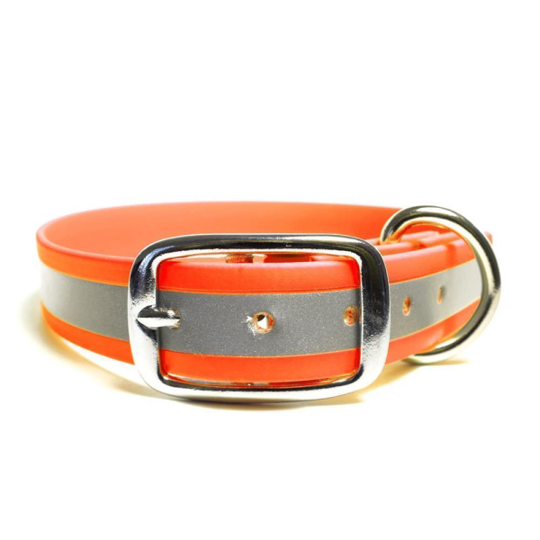 Mystique® Biothane Halsband Deluxe 25mm beta reflex 35-43cm reflex neon orange