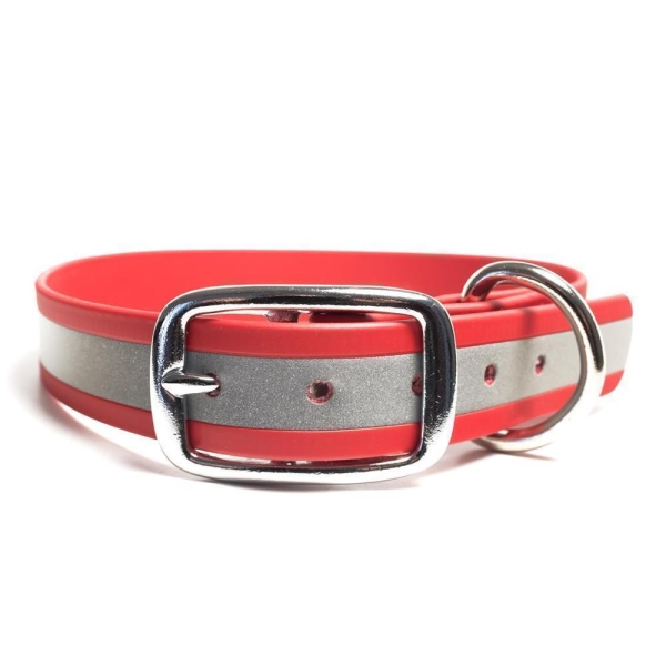 Mystique® Biothane Halsband Deluxe 25mm beta reflex 35-43cm reflex rot