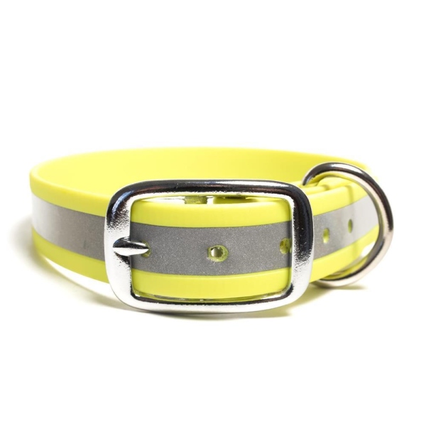 Mystique® Biothane Halsband Deluxe 25mm beta reflex 35-43cm reflex neon gelb