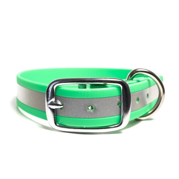 Mystique® Biothane Halsband Deluxe 25mm beta reflex 40-48cm reflex neon grün