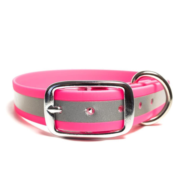 Mystique® Biothane Halsband Deluxe 25mm beta reflex 45-53cm reflex neon pink