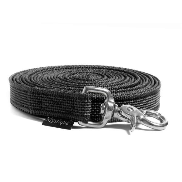 Mystique® Gummierte Schleppleine 20mm mit HS rostfreiem Scherenkarabinerhaken schwarz 7,5m