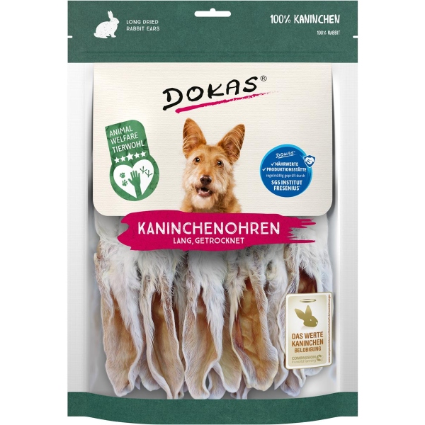 DOKAS - Kaninchen-Ohren mit Fell getrocknet lang (1 x 180g)