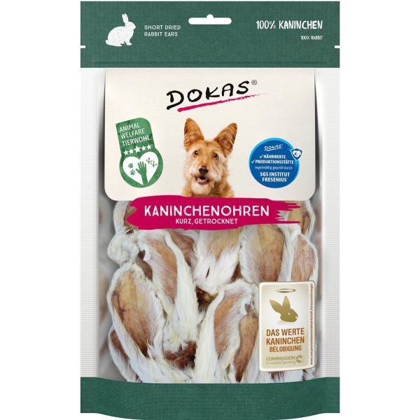DOKAS - Kaninchen-Ohren mit Fell getrocknet kurz (1 x 100g)