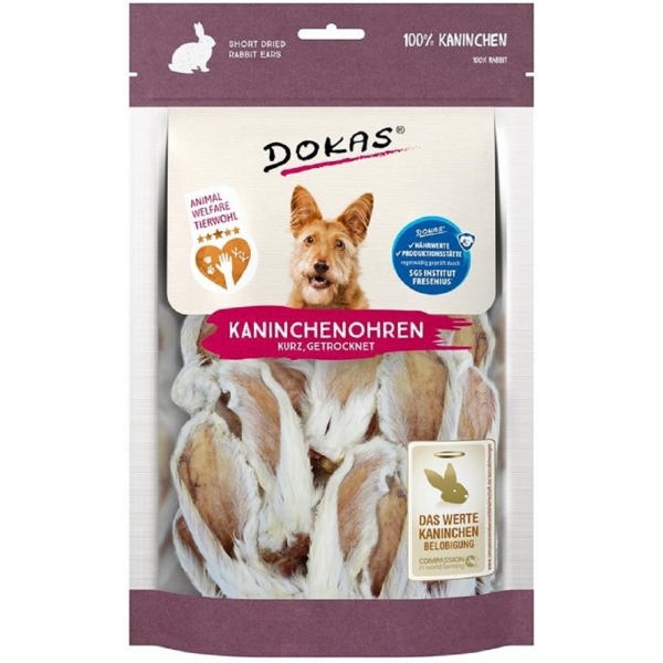 DOKAS - Kaninchenohren mit Fell getrocknet kurz (1 x 100g)