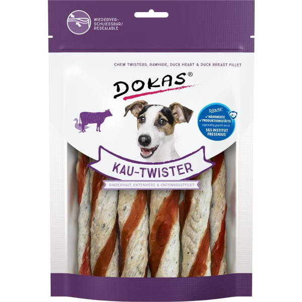 DOKAS - Kau-Twister Rinderhaut, Entenherz & Entenbrust (1 x 200g)