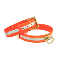 Mystique® Biothane Schweisshalsband 25mm reflex orange gold messing