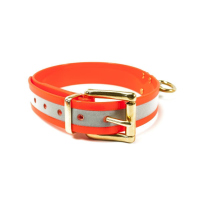 Mystique® Biothane Schweisshalsband 25mm reflex orange gold messing