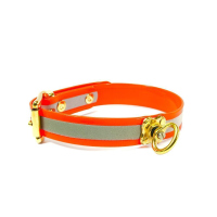 Mystique® Biothane Schweisshalsband 25mm reflex orange gold messing