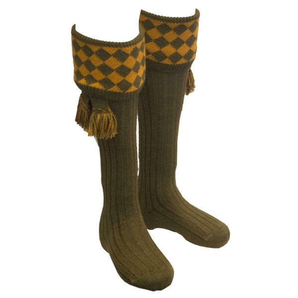 Walker and Hawkes Herren Socken Chessboard Shooting – Grün L