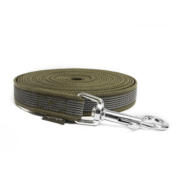 Mystique® Gummierte Schleppleine 20mm mit Handschlaufe Standard Karabiner khaki 5m