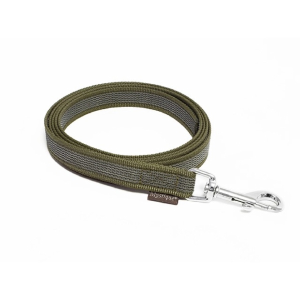 Mystique® Gummierte Leine 15mm ohne Handschlaufe Standard Karabiner khaki 50cm
