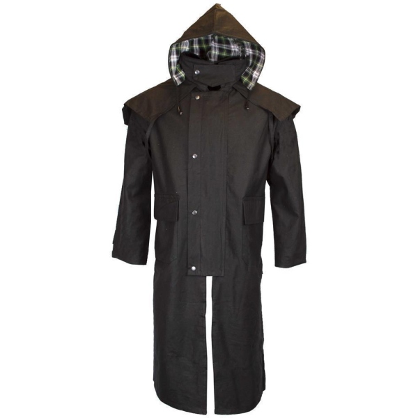 Walker and Hawkes Herren gewachster Mantel Stockman mit Kapuze – Schwarz M