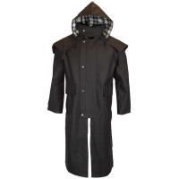 Walker and Hawkes Herren gewachster Mantel Stockman mit Kapuze – Schwarz M