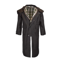 Walker and Hawkes Herren gewachster Mantel Stockman mit Kapuze – Schwarz M