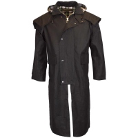 Walker and Hawkes Herren gewachster Mantel Stockman mit Kapuze – Schwarz M