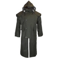 Walker and Hawkes Herren gewachster Mantel Stockman mit Kapuze – Olive