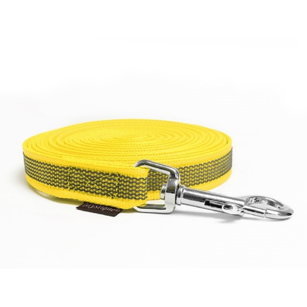 Mystique® Gummierte Schleppleine 20mm mit Handschlaufe Standard Karabiner gelb 7,5m