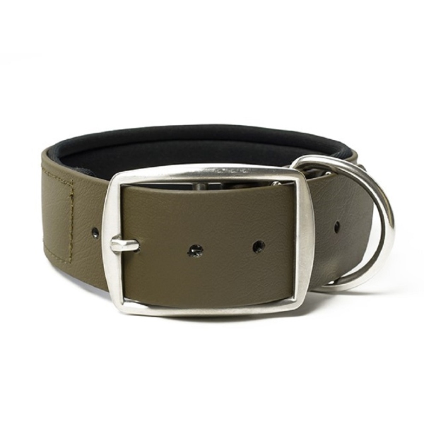 Mystique® Biothane Halsband Deluxe Neopren 38mm rostfrei khaki 45-53cm