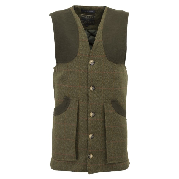 Walker and Hawkes Herren Tweed Weste Derby Winston – Dark Sage L
