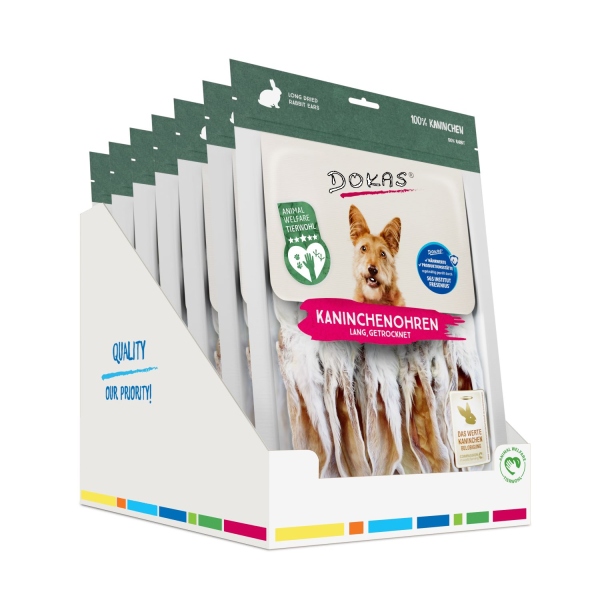 DOKAS - Kaninchen-Ohren mit Fell getrocknet lang 7er Pack (7 x 180g)