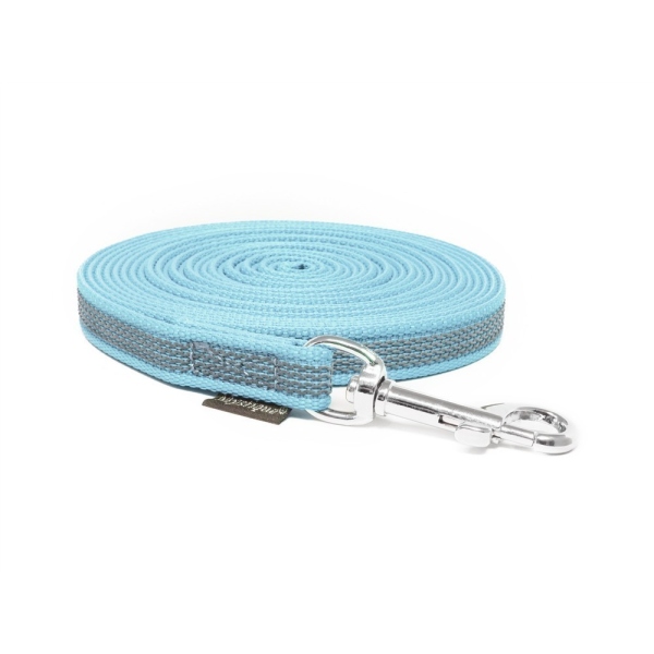 Mystique® Gummierte Schleppleine 12mm mit Handschlaufe Standard Karabiner hellblau 15m