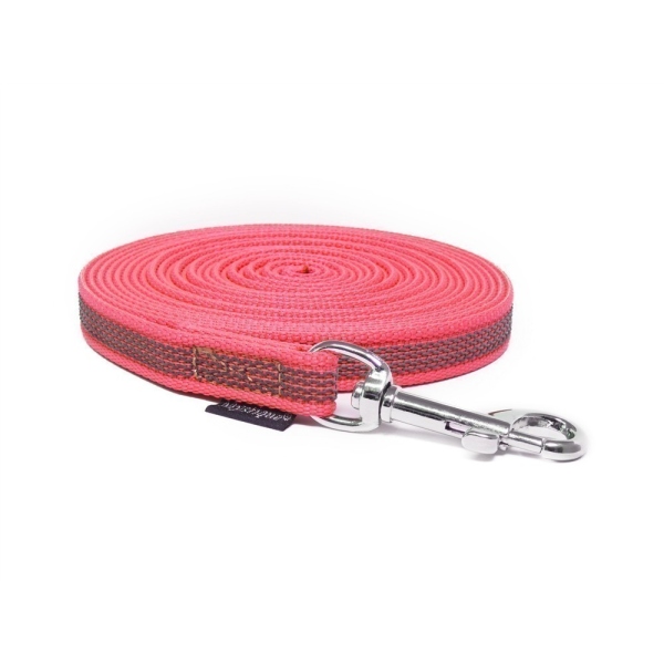 Mystique® Gummierte Schleppleine 12mm mit Handschlaufe Standard Karabiner neon pink 15m
