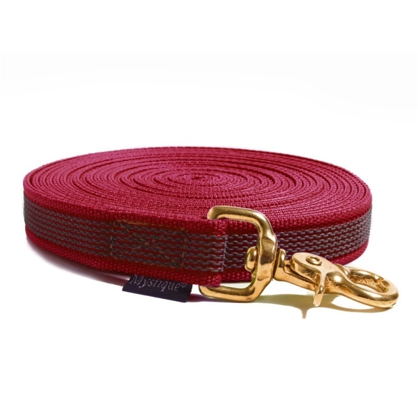 Mystique® Gummierte Schleppleine 20mm mit Handschlaufe Messing Scherenkarabiner weinrot 5m