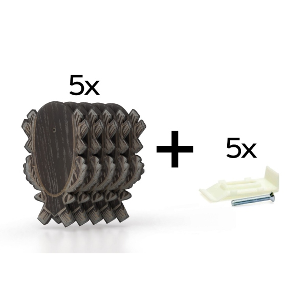 Rehbockbrett Eiche 4 geschnitzt dunkel - 5er Set mit Klammern