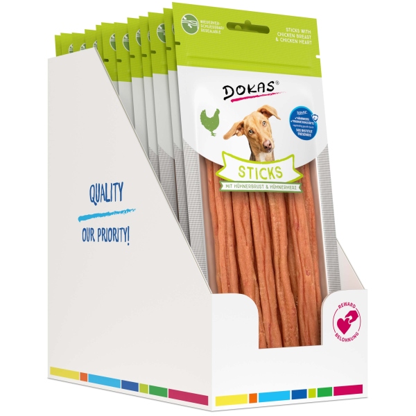 DOKAS - Sticks mit Hühnerbrust & Hühnerherz 12er Pack (12x60g)