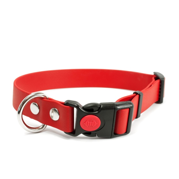 Mystique® Biothane Safety Klick Halsband 25mm 30-40cm rot