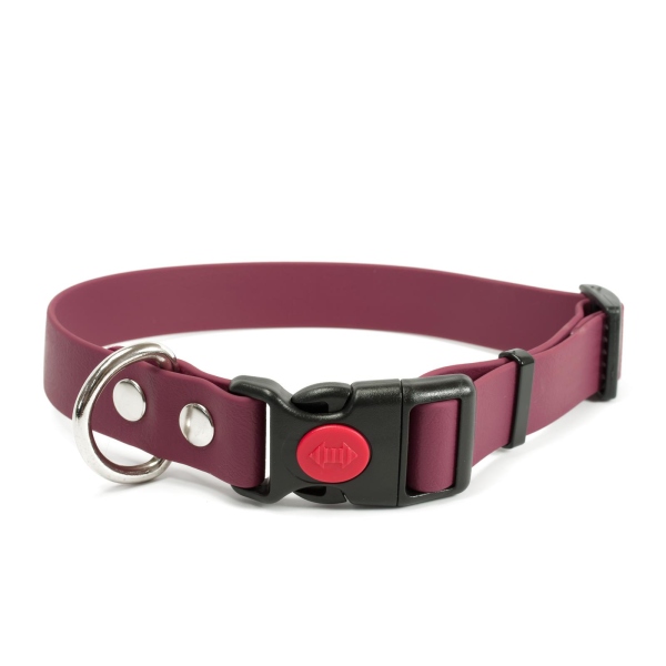 Mystique® Biothane Safety Klick Halsband 25mm 30-40cm weinrot
