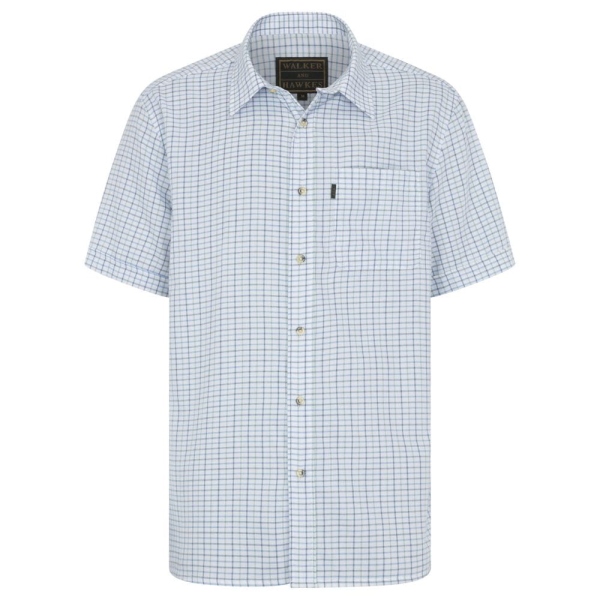 Walker and Hawkes Herren Hemd Kurzarm Burton Blau