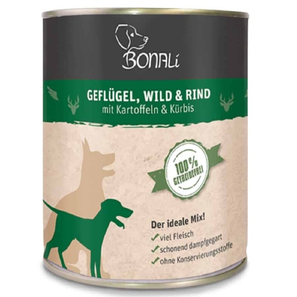 Bonali Nassfutter Geflügel, Wild & Rind 800g